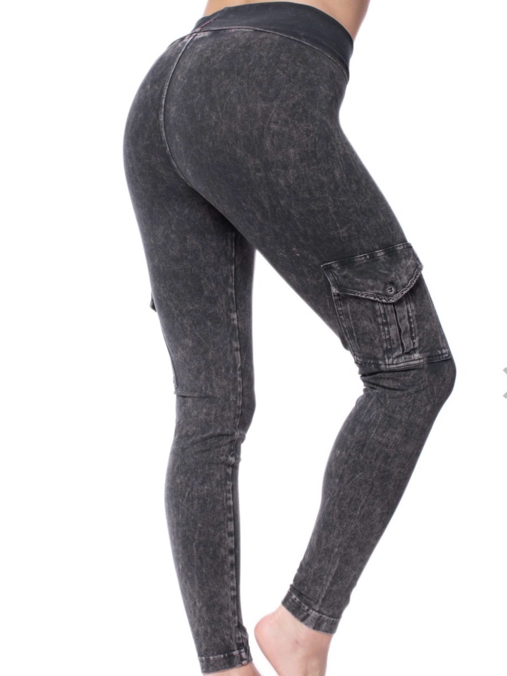 Hard Tail Forever Workout Jeans Cargo Leggings Mineral Wash Gray Size M